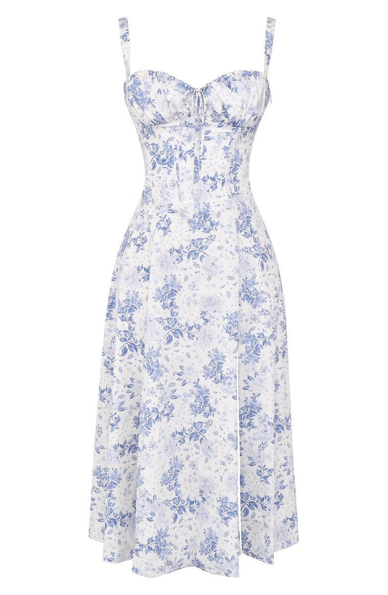 Floral Lace Up Back Spaghetti Strap Corset Fit and Flare Midi Dress 8
