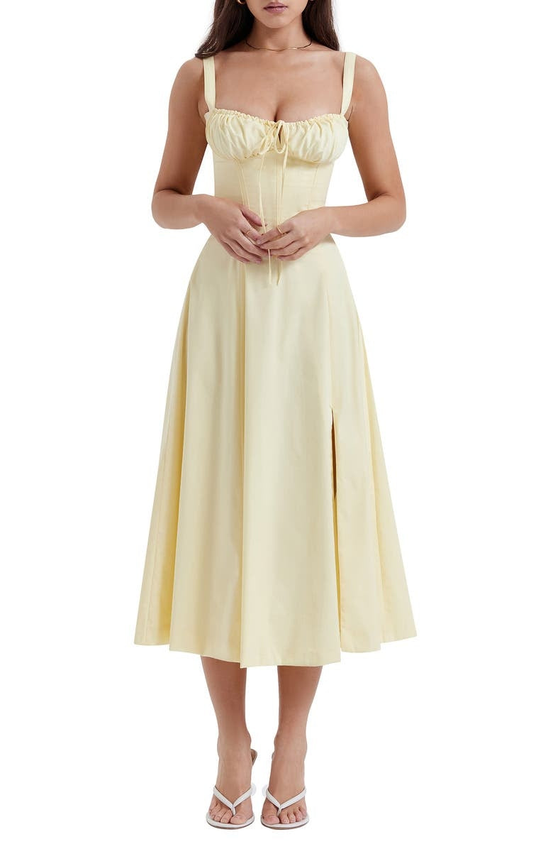 Floral Lace Up Back Spaghetti Strap Corset Fit and Flare Midi Dress 31