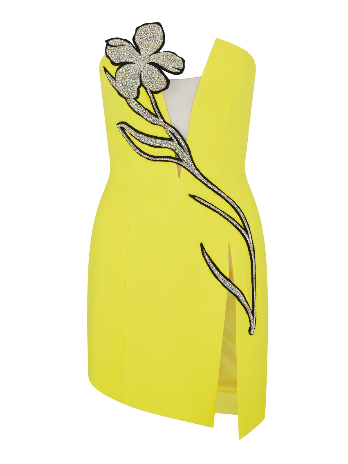 Strapless Floral Vine Applique Bandage Thigh Slit Midi Dress 7