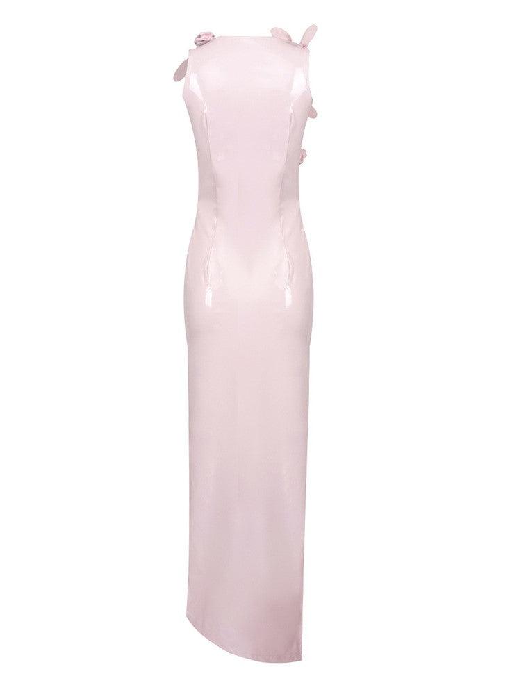 Mock Neck Long Sleeve Waist Cutout High Slit Fitted Maxi Dress 7