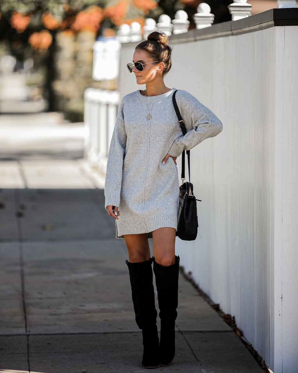 Long Sleeve Center Seam Rib Knit Mini Sweater Dress 9