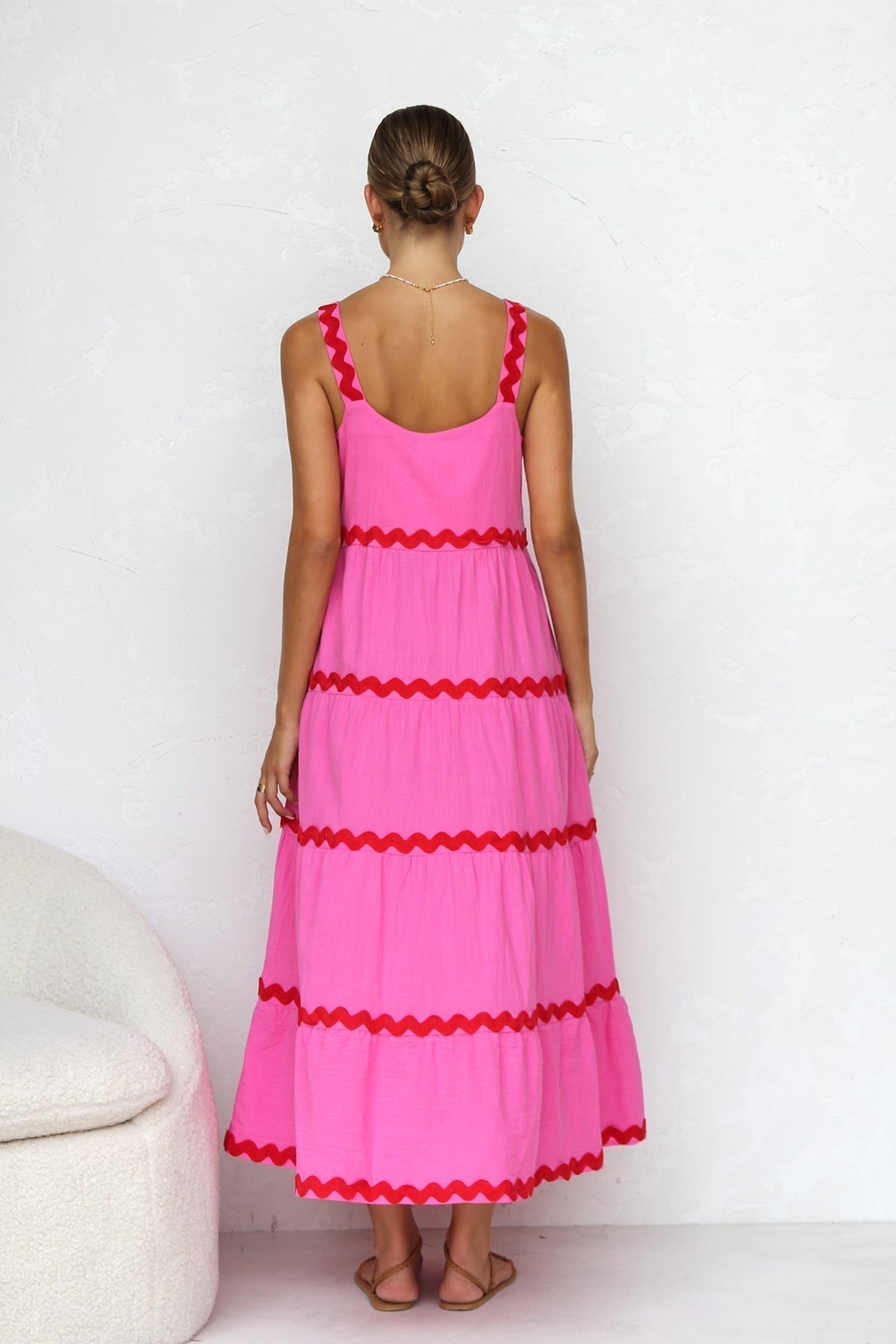 Square Neck Wide Strap Tiered Ric Rac Trim Midi Dress 5