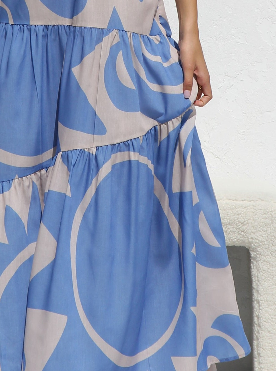 Abstract Print Square Neck Tiered Wide Strap Maxi Dress 6