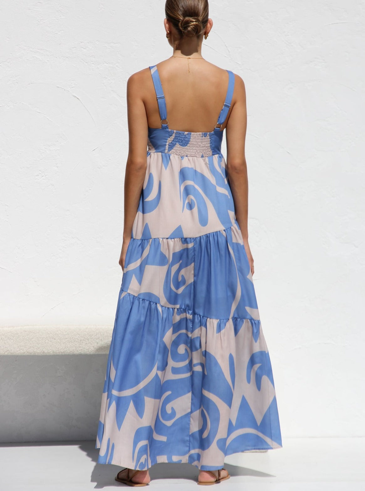 Abstract Print Square Neck Tiered Wide Strap Maxi Dress 4