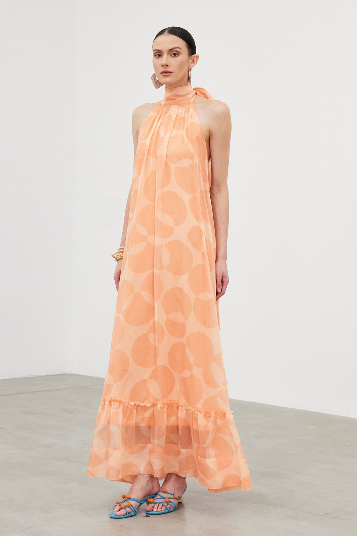 Halter Neck Ruffle Column Maxi Gown 3