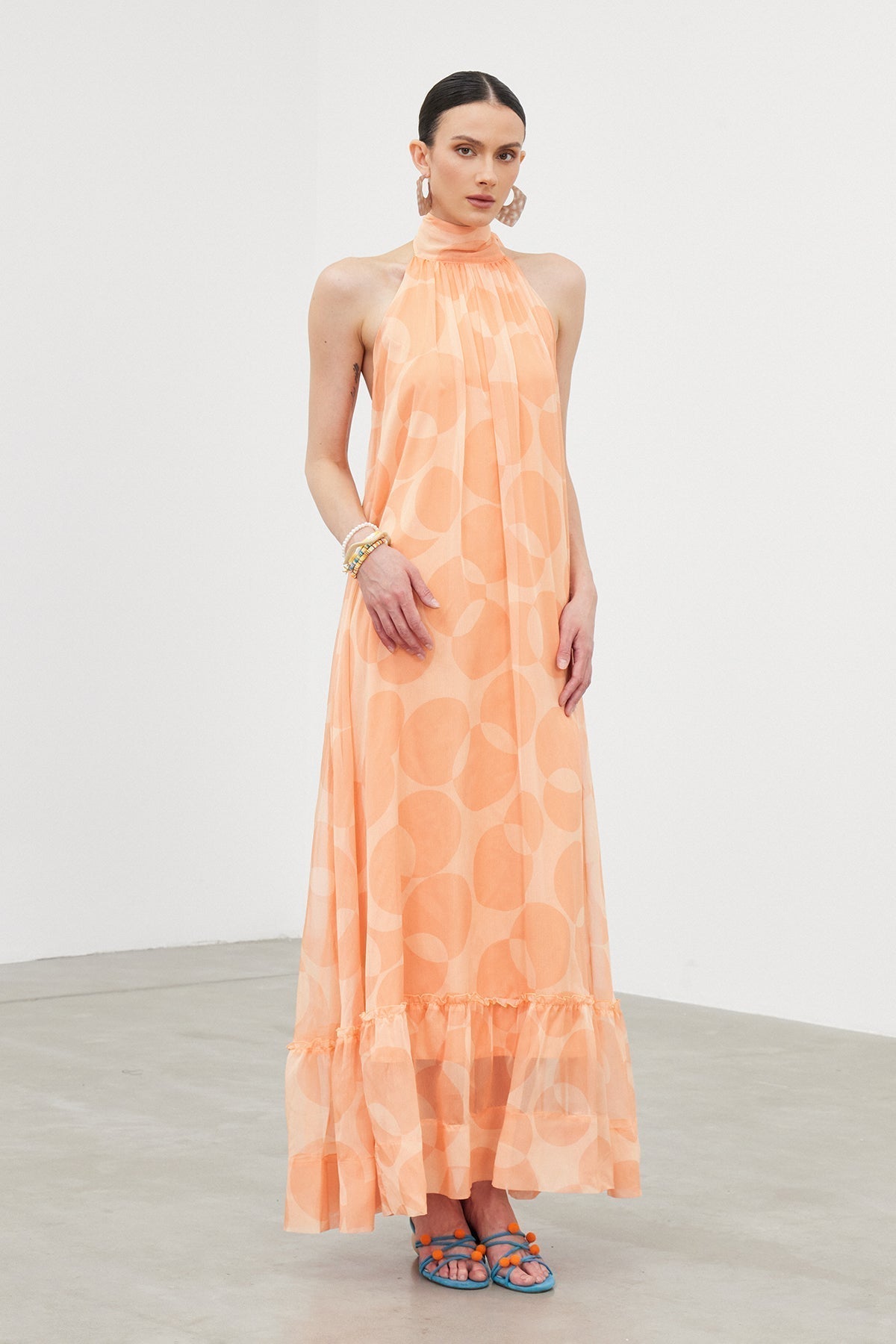 Halter Neck Ruffle Column Maxi Gown 2