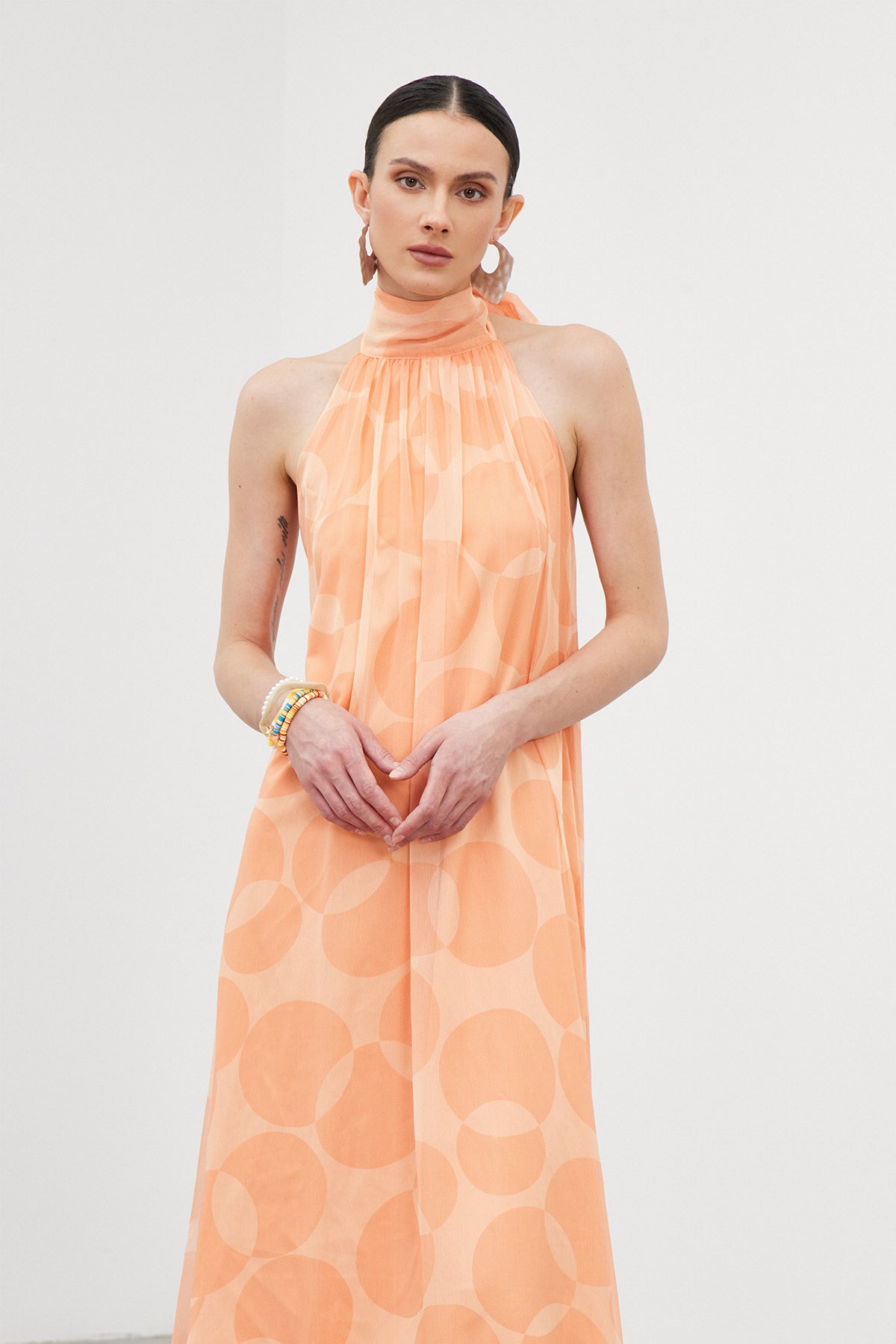 Halter Neck Ruffle Column Maxi Gown 5