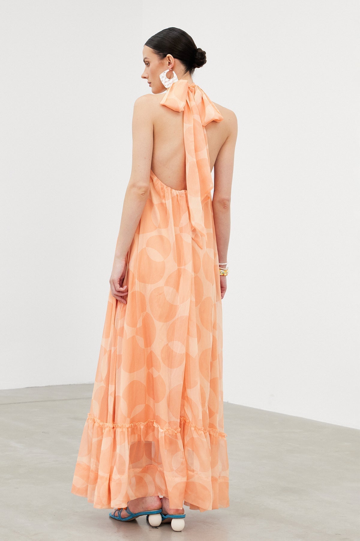 Halter Neck Ruffle Column Maxi Gown 4