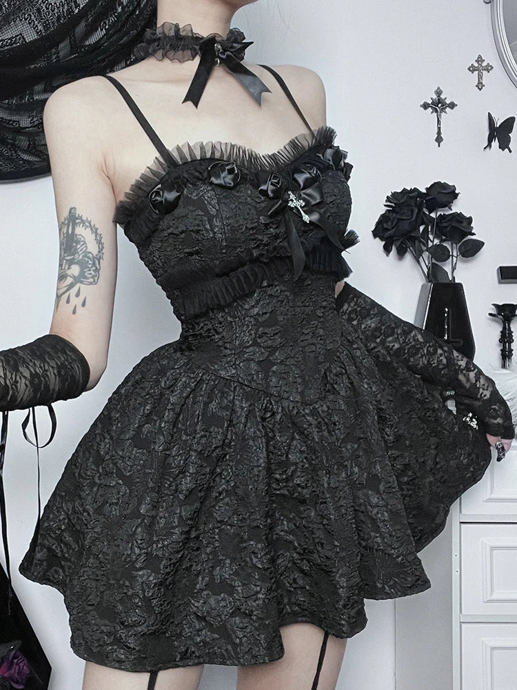 Sweetheart Jacquard Floral Lace Trim Corset Bodice Flared Mini Dress 2