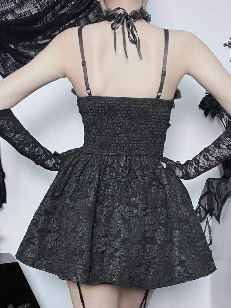 Sweetheart Jacquard Floral Lace Trim Corset Bodice Flared Mini Dress 5