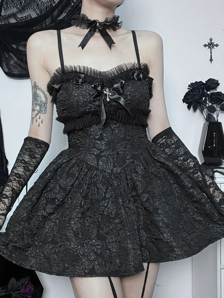 Sweetheart Jacquard Floral Lace Trim Corset Bodice Flared Mini Dress 4