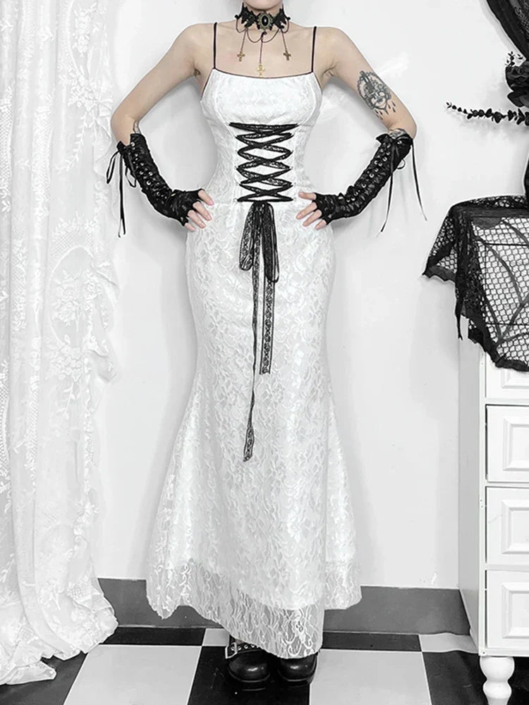 Lace Corset Lace Up Front Mermaid Floor-Length Gown 4