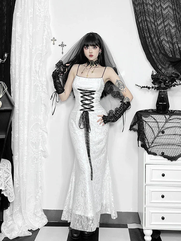 Lace Corset Lace Up Front Mermaid Floor-Length Gown 2