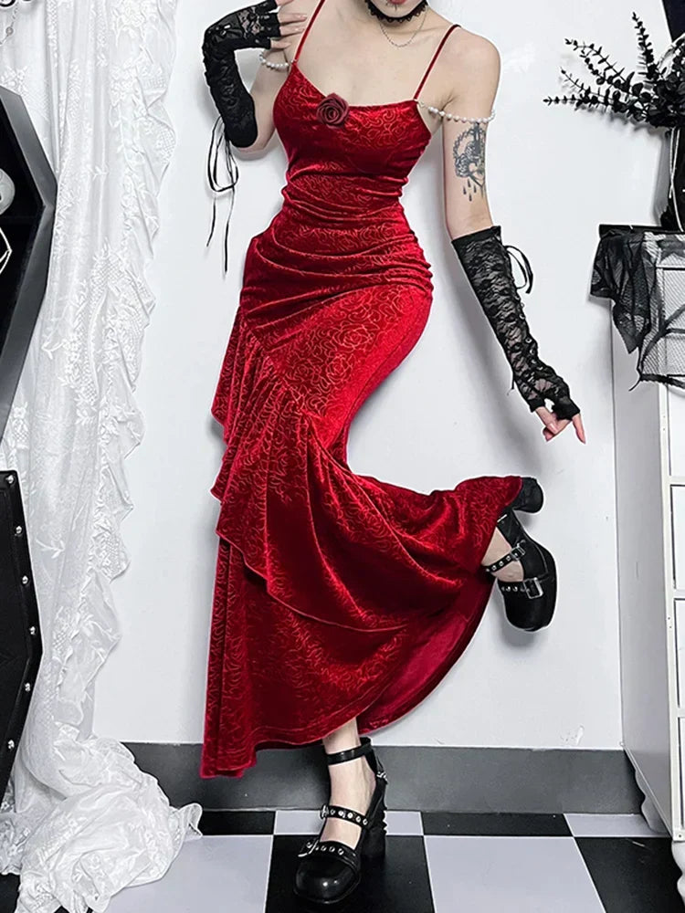 Floral Embossed Velvet Ruched Mermaid Gown with Pearl Shoulder Chains and Lace Up Arm Warmers Set 3