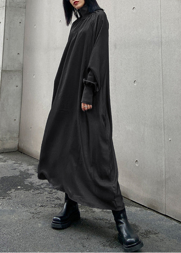 Mock Neck Balloon Sleeve Smocked Cuff Radiate Pleat Oversized Maxi Dress 2