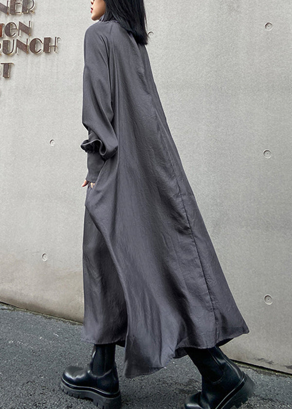 Mock Neck Balloon Sleeve Smocked Cuff Radiate Pleat Oversized Maxi Dress 3