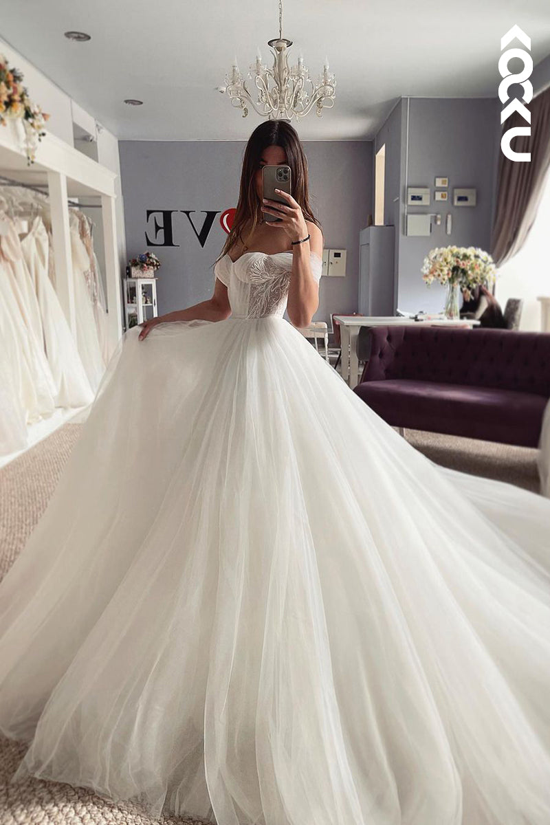 K998 - A-Line Sweetheart Tulle Appliques Bohmian Beach Wedding Dress