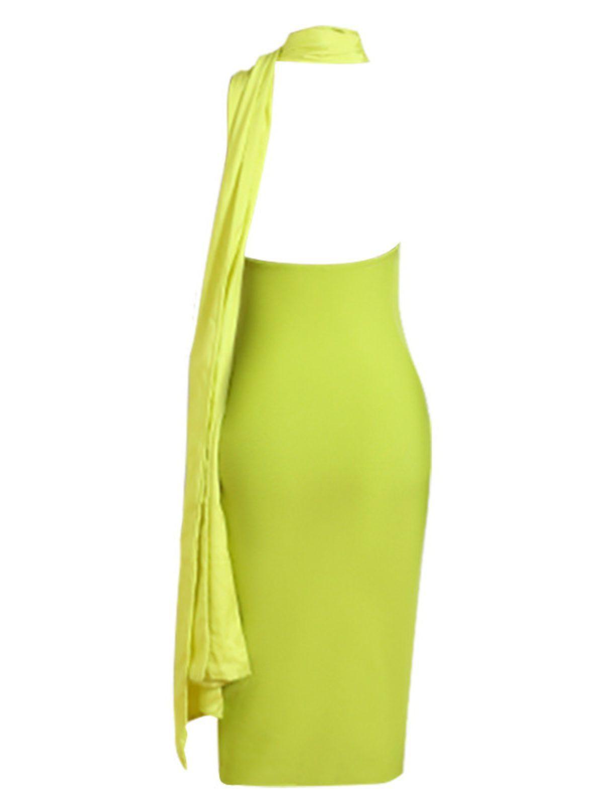 Halter Neck Twisted Knot Drape Sash Bandage Midi Dress 7
