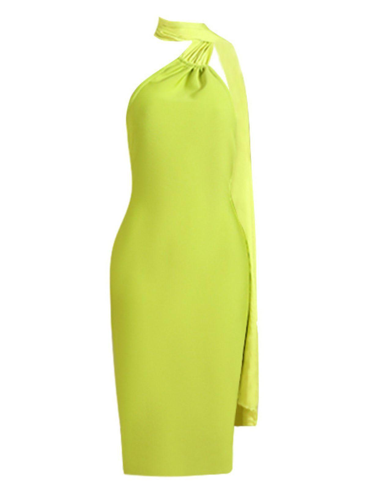 Halter Neck Twisted Knot Drape Sash Bandage Midi Dress 6
