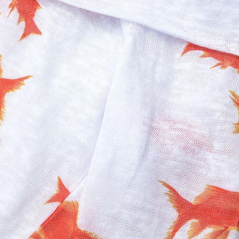 Asymmetric Off Shoulder One Sleeve Koi Fish Print Mesh Bodycon Mini Dress 6