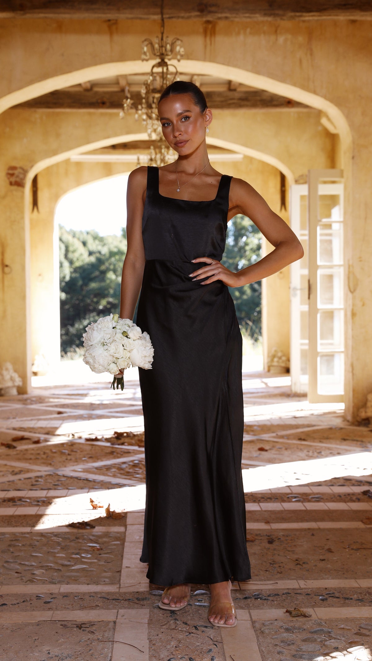 Satin Square Neck Wide Strap Side Slit Slip Maxi Dress 6
