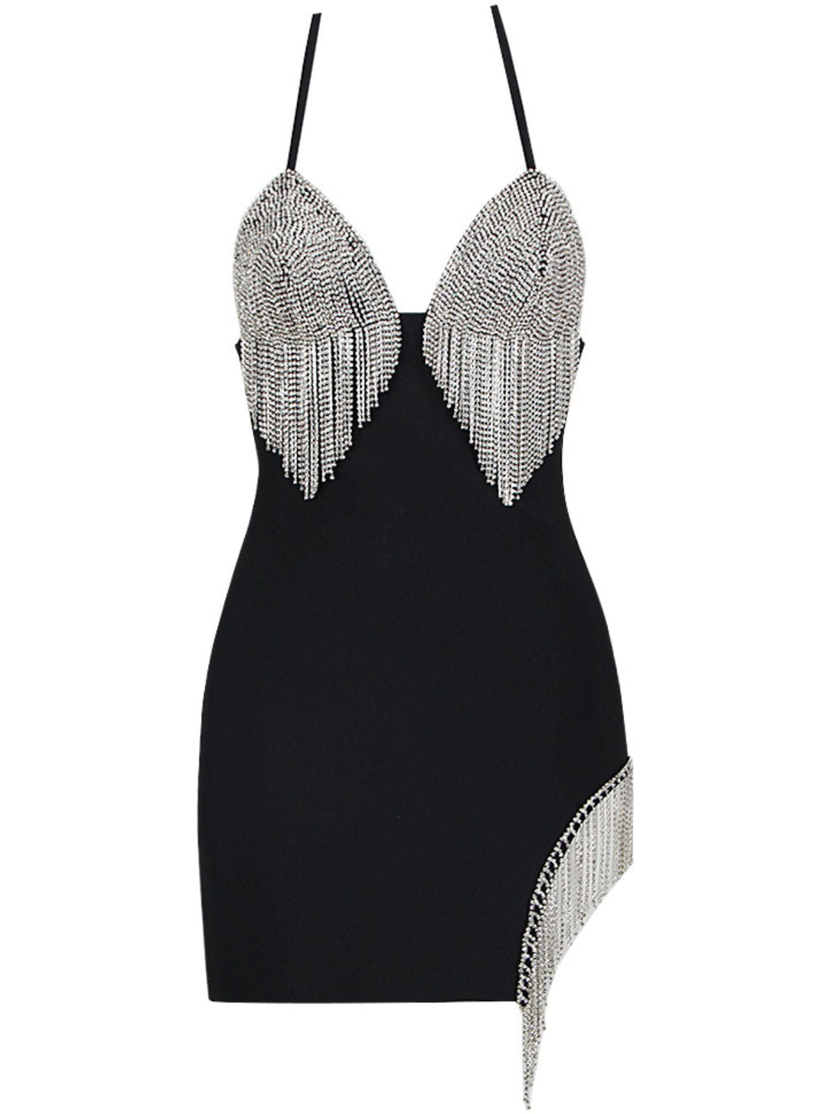 Halter Keyhole Crystal Lattice Rhinestone Tassel Mini Dress 6