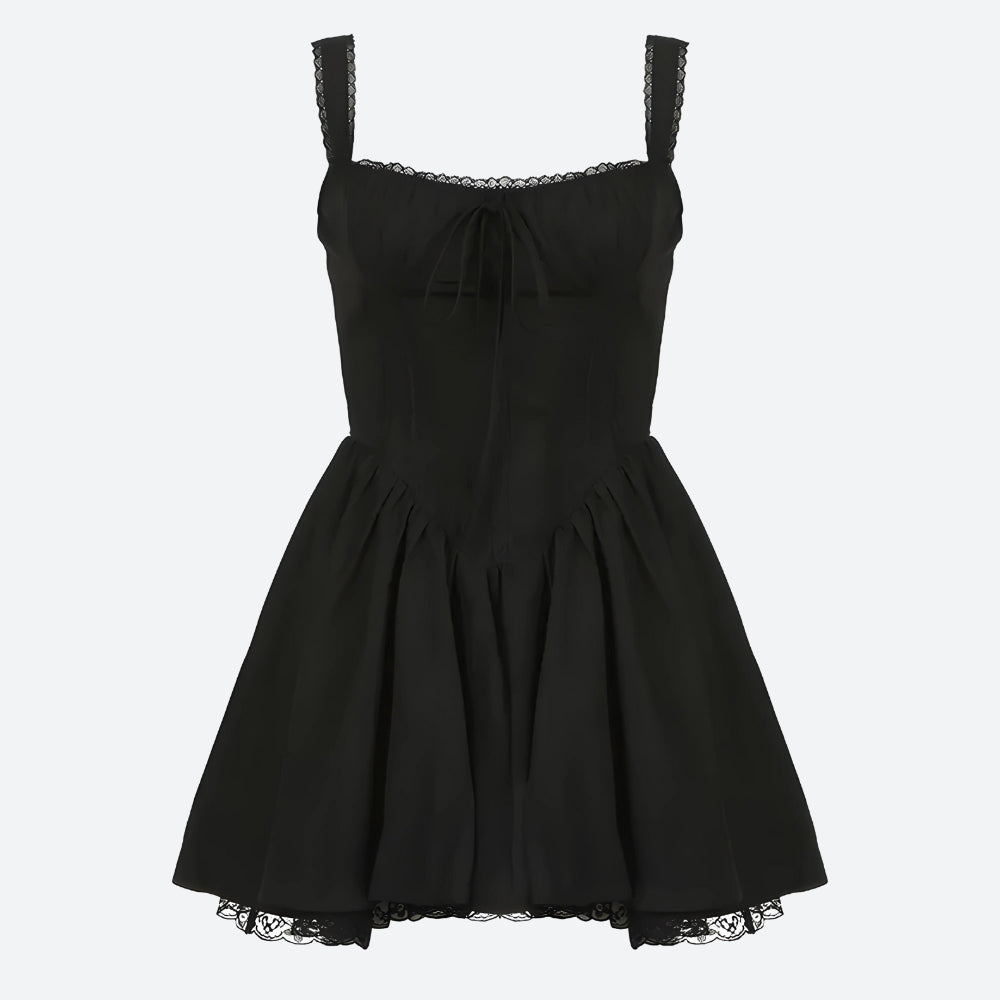 Square Neck Lace Trim Smocked Corset Ruffle Hem Mini Dress 6