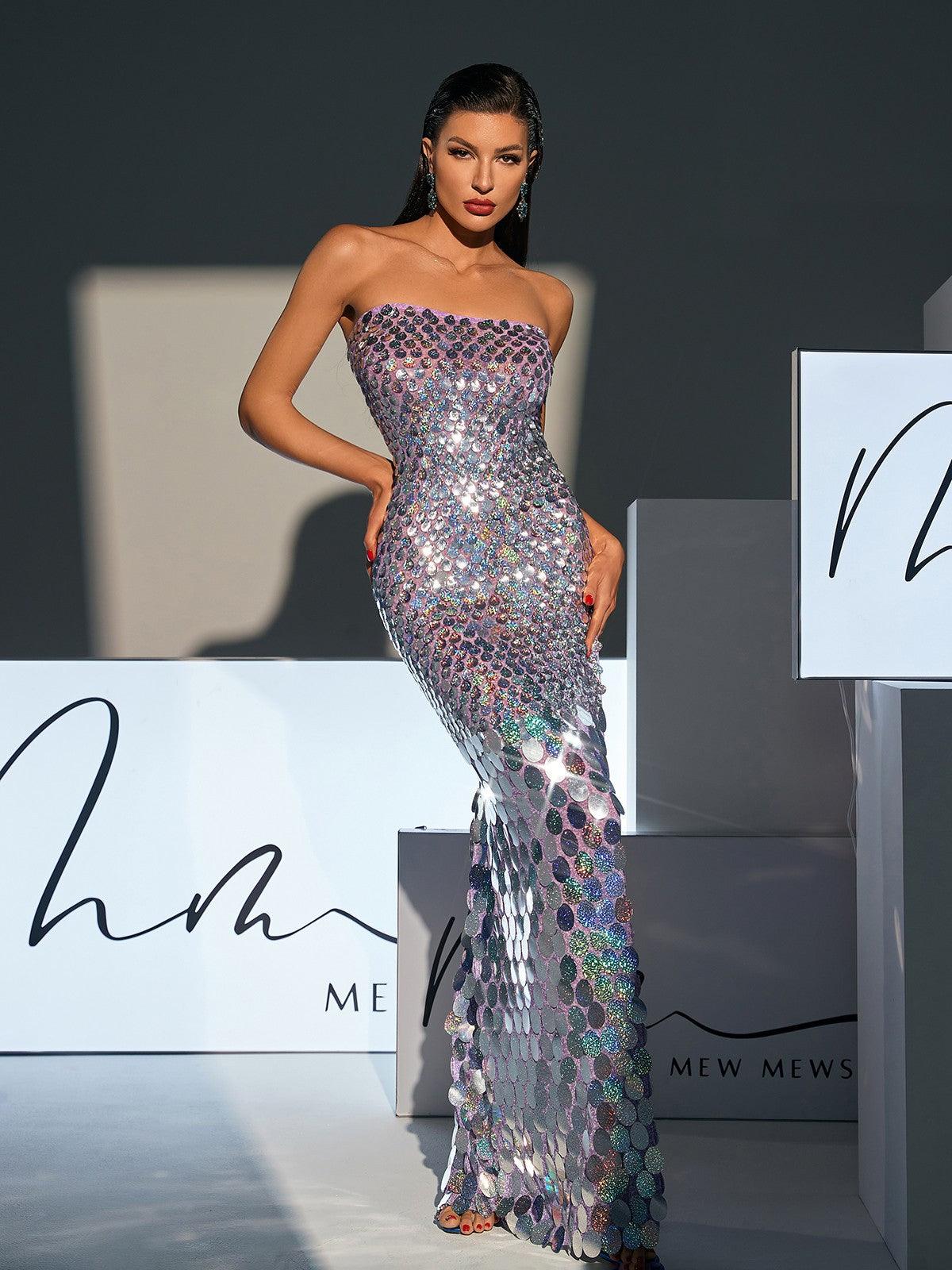 Strapless Sequin High Split Bodycon Maxi Gown 4