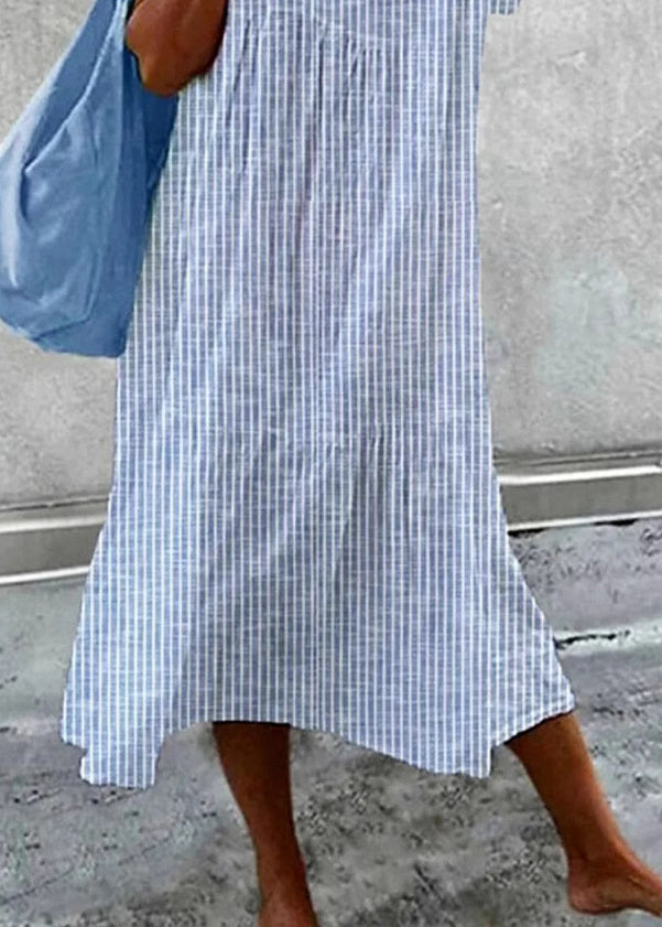 Round Neck Vertical Stripe Scarf Tie Lace Cuff Maxi Dress 4