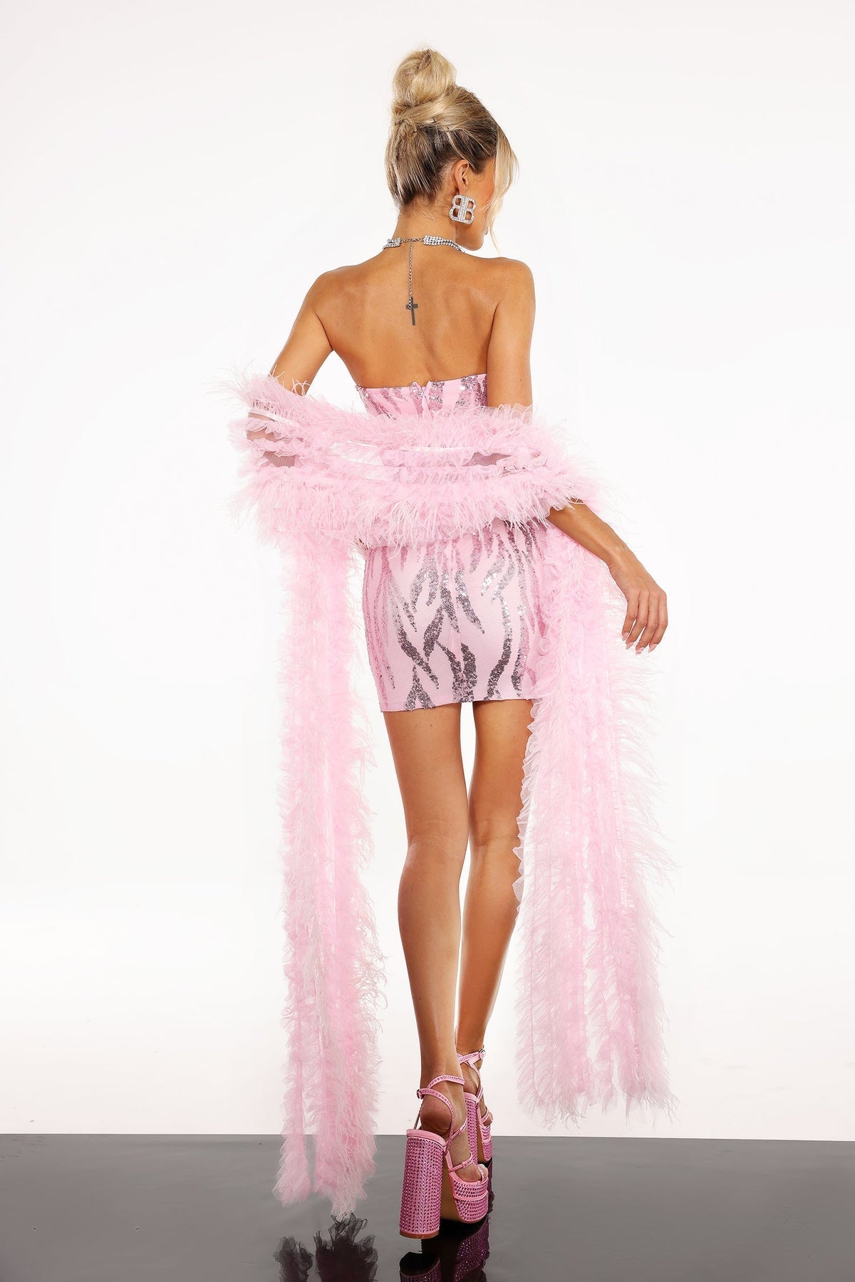 Strapless Sweetheart Rhinestone Bust Zebra Sequin Corset Boned Mini Dress 6