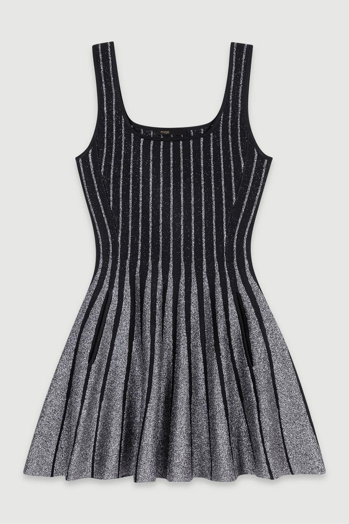 Metallic Striped Knit Square Neck Fit Flare Mini Dress 5