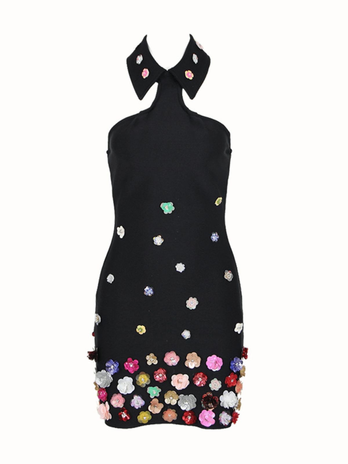 Mock Neck 3D Flower Collar Bandage Bodycon Mini Dress 6