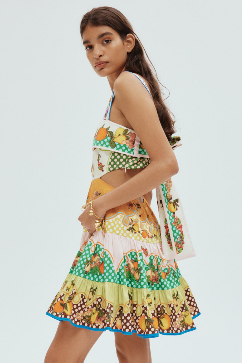 Mixed Print Square Neck Spaghetti Strap Tiered Ruffle Hem Mini Dress 2