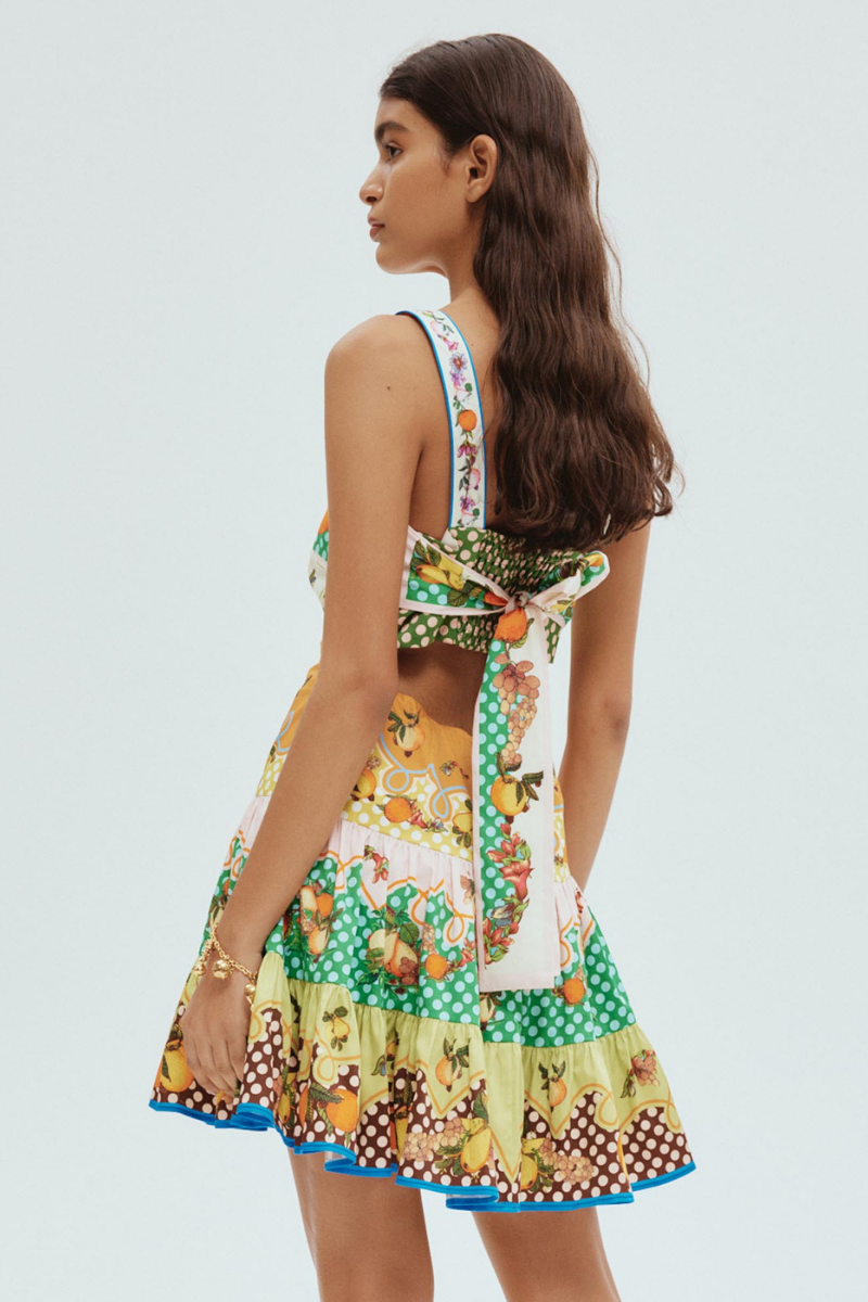 Mixed Print Square Neck Spaghetti Strap Tiered Ruffle Hem Mini Dress 3