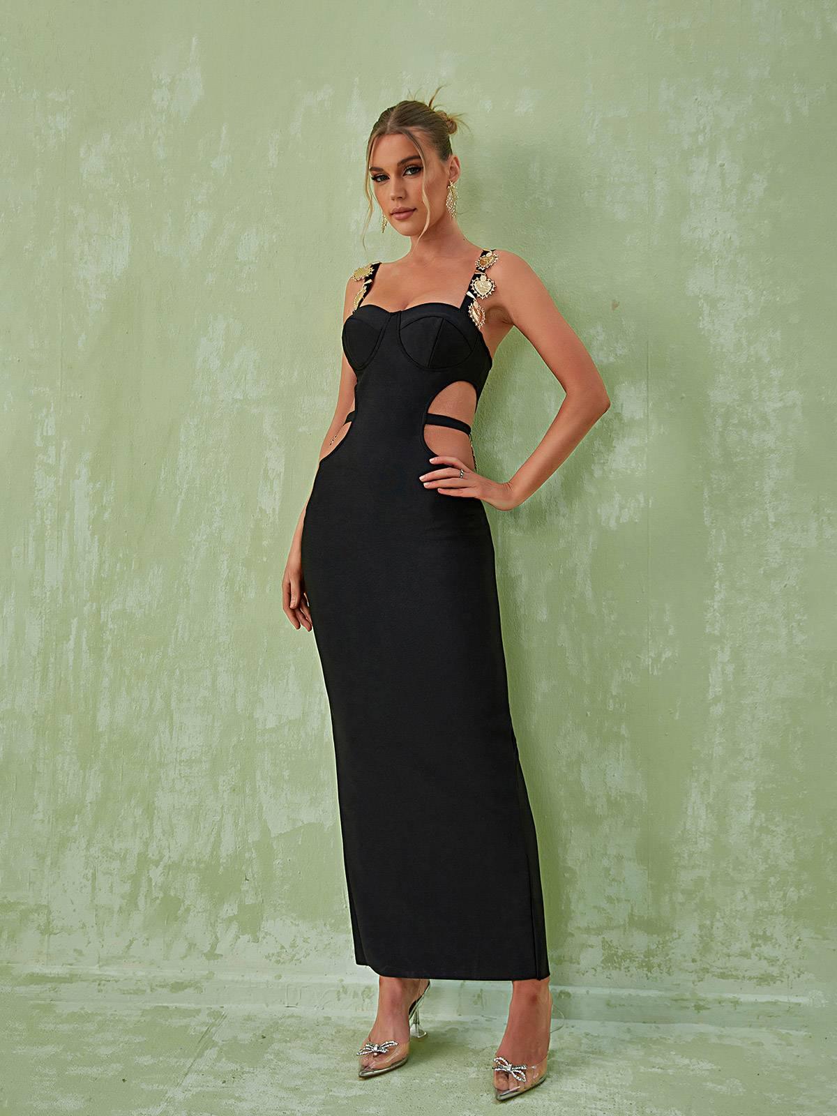 Sweetheart Contrast Cup Waist Cutout Side Slit Bodycon Maxi Dress 9