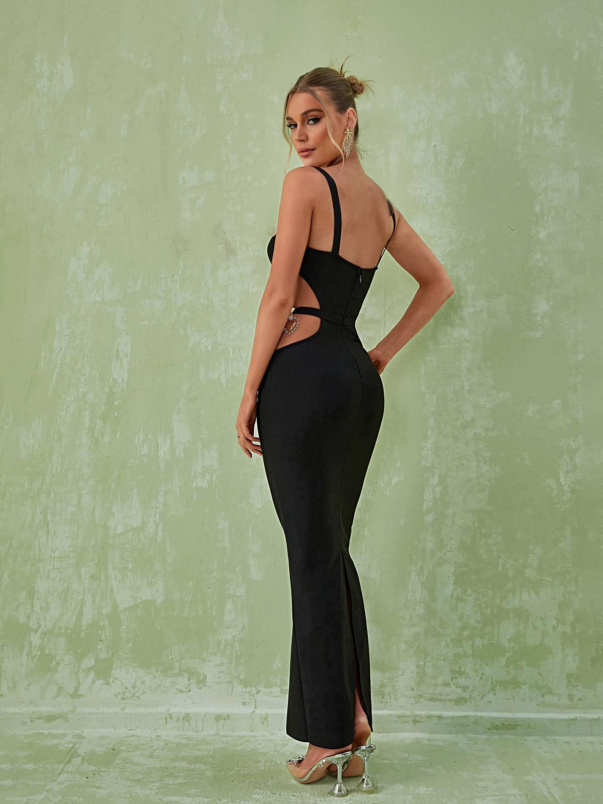 Sweetheart Contrast Cup Waist Cutout Side Slit Bodycon Maxi Dress 11