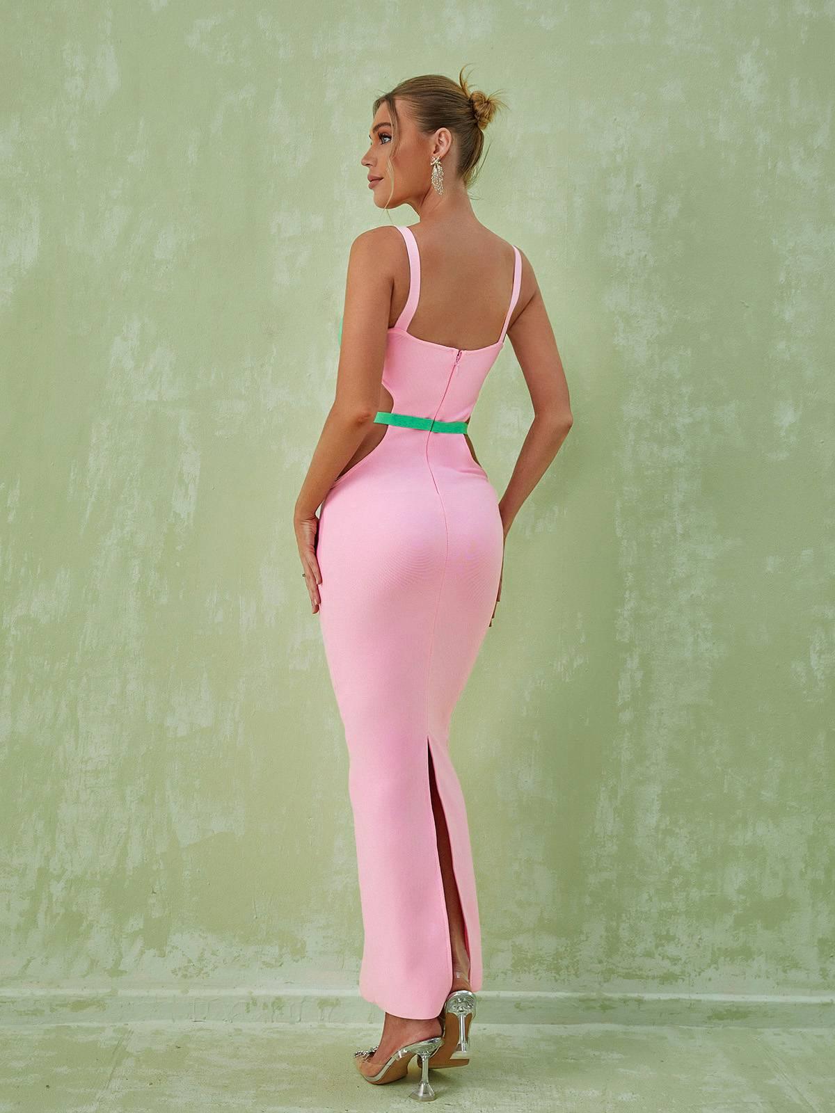 Sweetheart Contrast Cup Waist Cutout Side Slit Bodycon Maxi Dress 4