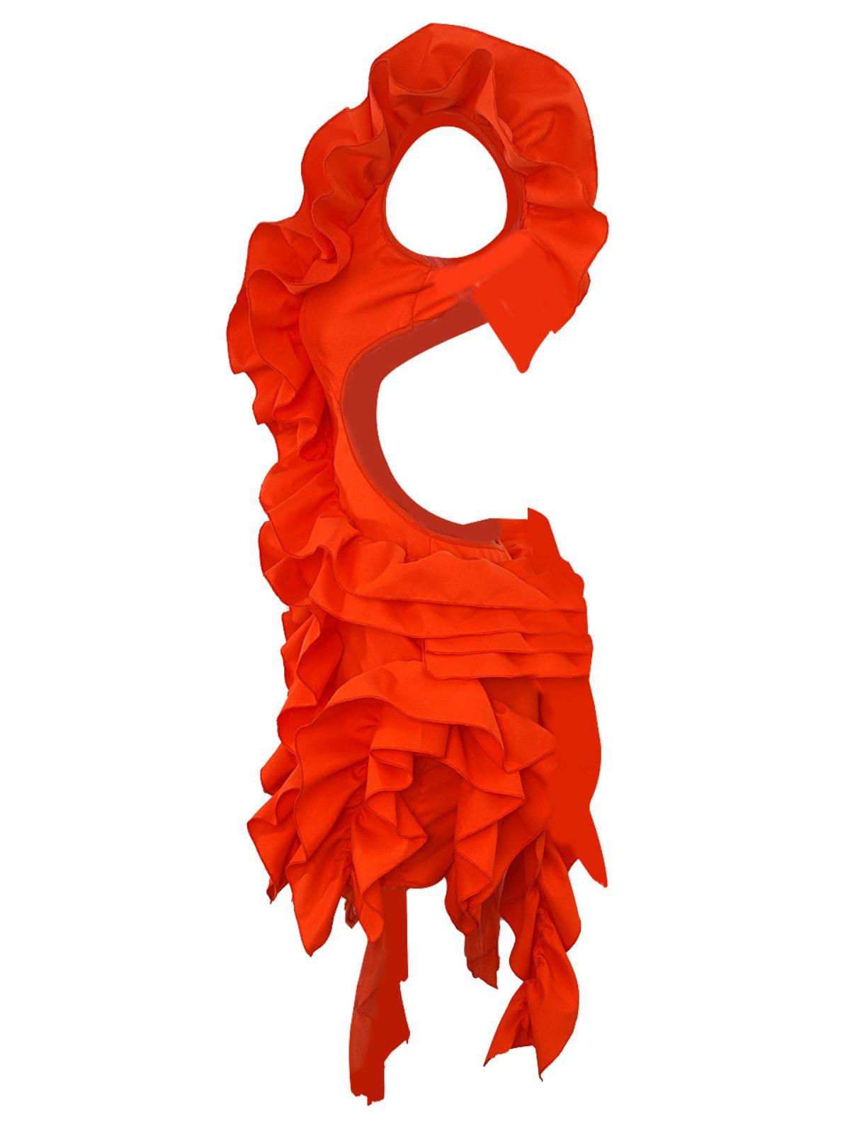 Sleeveless V Neck Cutout Waist Cascading Ruffle Tier Asymmetric Mini Dress 8