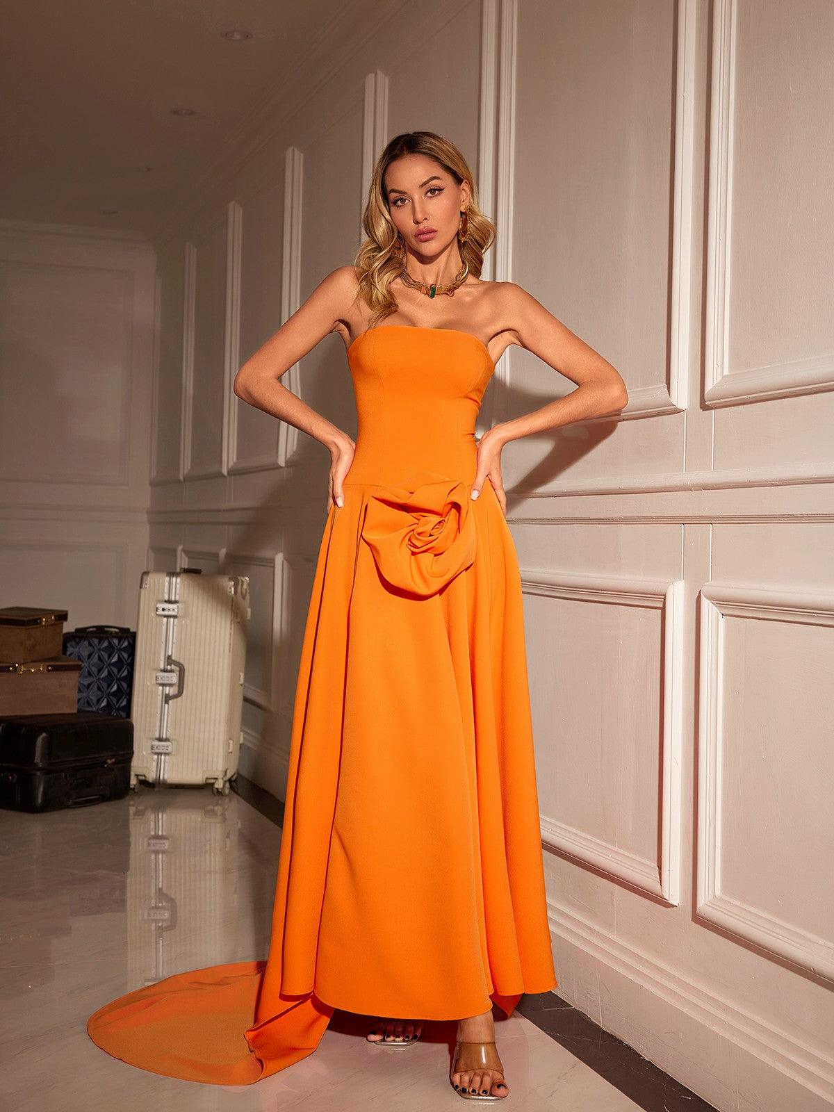 Strapless 3D Floral Accent Floor Length Maxi Gown 5