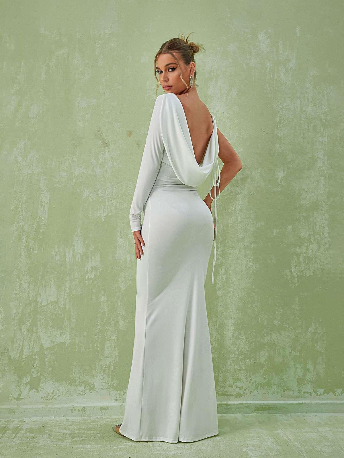 One Shoulder Backless Column Maxi Gown