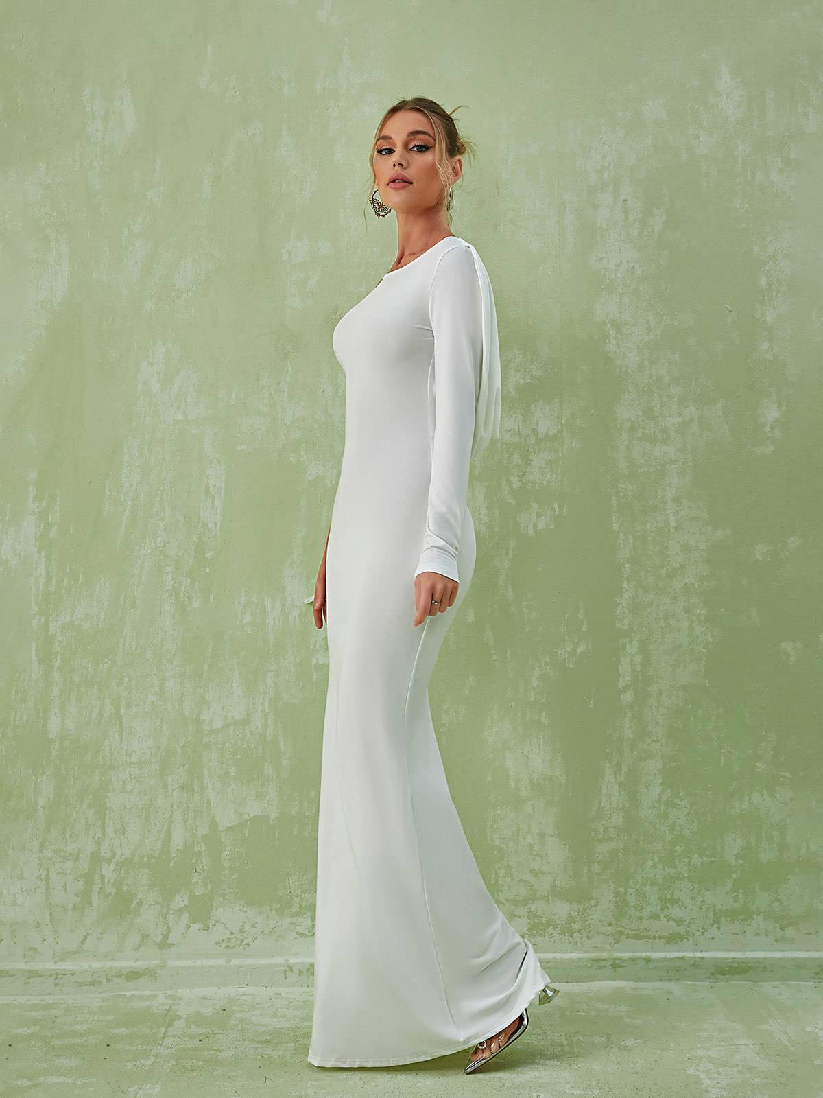 One Shoulder Backless Column Maxi Gown 5