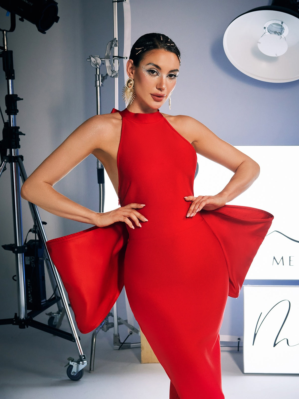 Strapless Sweetheart Bow Detail High Slit Bandage Midi Dress 4