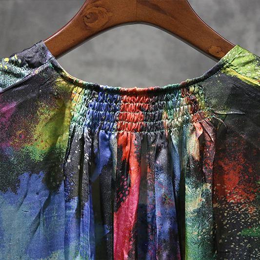 V Neck Kimono Sleeve Handkerchief Hem Abstract Print Kaftan Maxi Dress 5