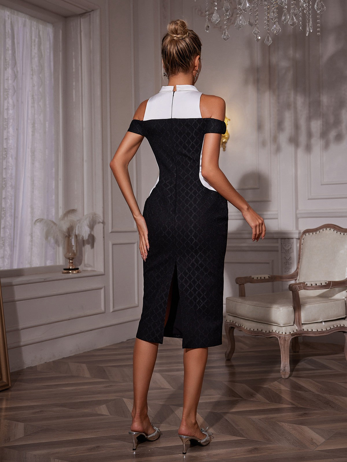 Halter Pointed Collar Midi Dress 6