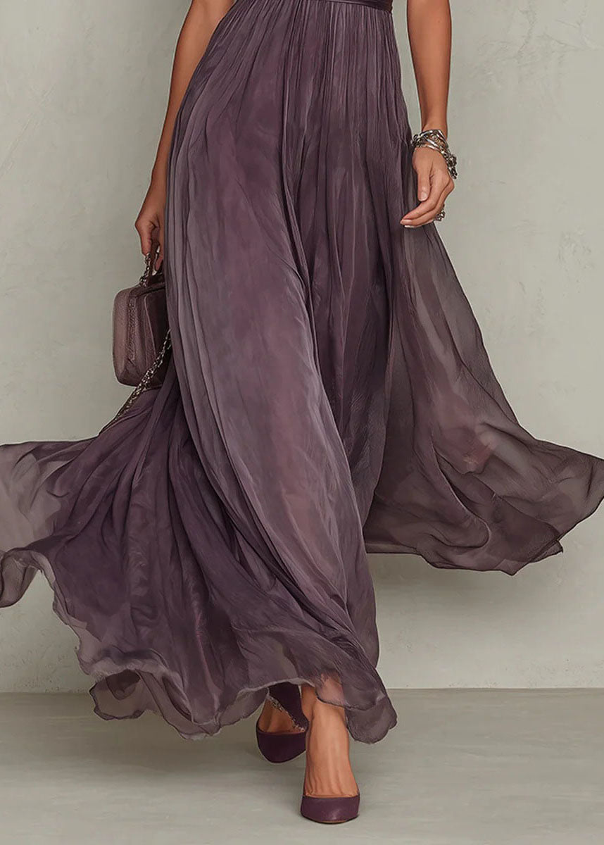 Keyhole Lace Trim Pleated Waist Chiffon Maxi Gown 5