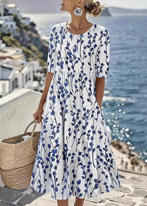 Floral Print Round Neck Half Sleeve Pocket Maxi Dress 5