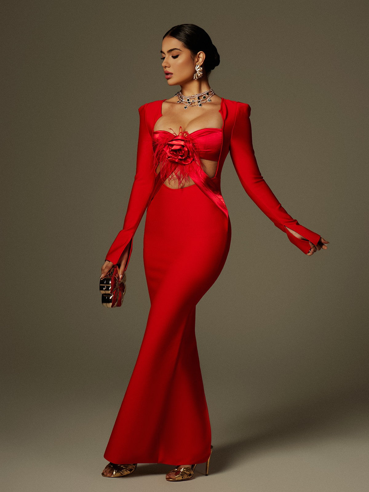 Flower Fringe Bandage Column Maxi Gown