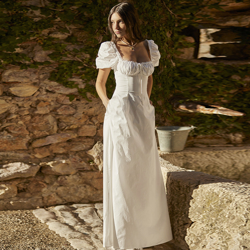 Off Shoulder Puff Sleeve Tie Front Maxi Dress 2