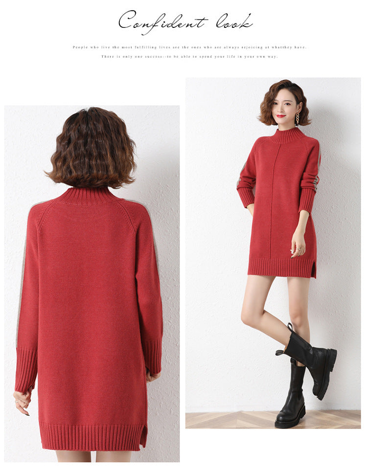 Long Sleeve Center Seam Rib Knit Mini Sweater Dress 3