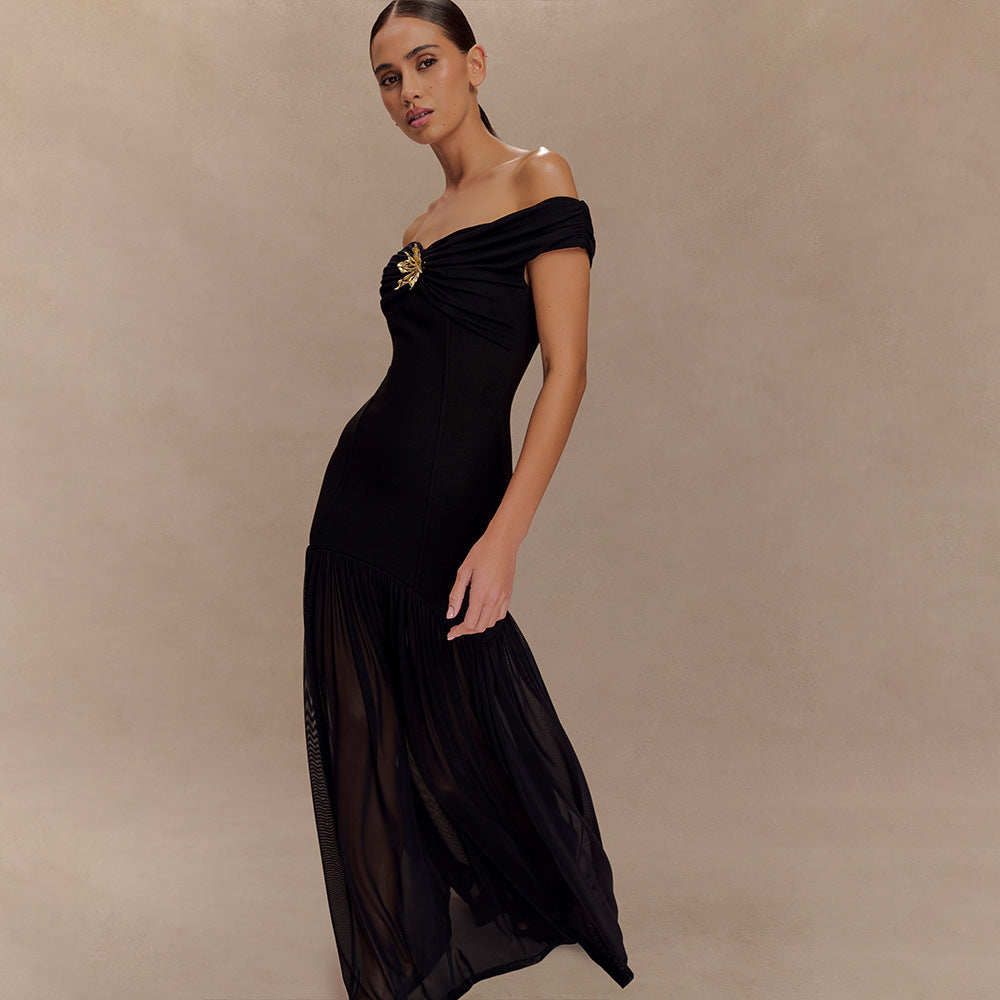 Off Shoulder Ruched Folded Bandage Maxi Dress 2